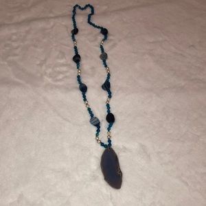 Blue agate fresh water pearl necklace